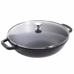 Staub Small Wok In Cast Iron With Glass Lid, Black